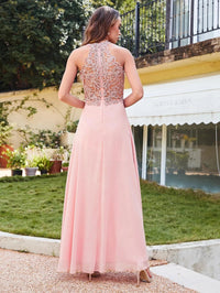 Pink Elegant Halter Neck Bridesmaid Dress With Beaded Bodice 2