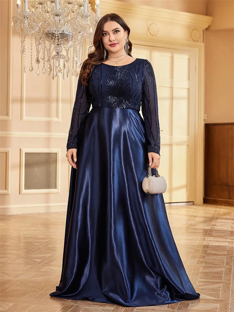 Elegant Long Sleeve O-Neck Sequin A-Line Evening Dress