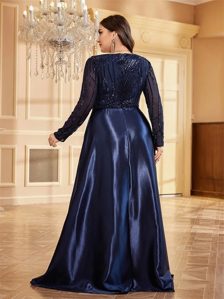 Elegant Long Sleeve O-Neck Sequin A-Line Evening Dress