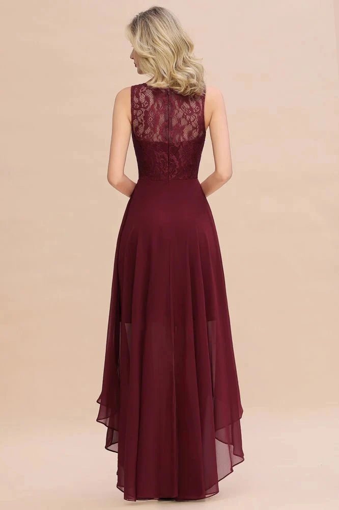 Elegant O-Neck Bridesmaid Dress with Lace Applique