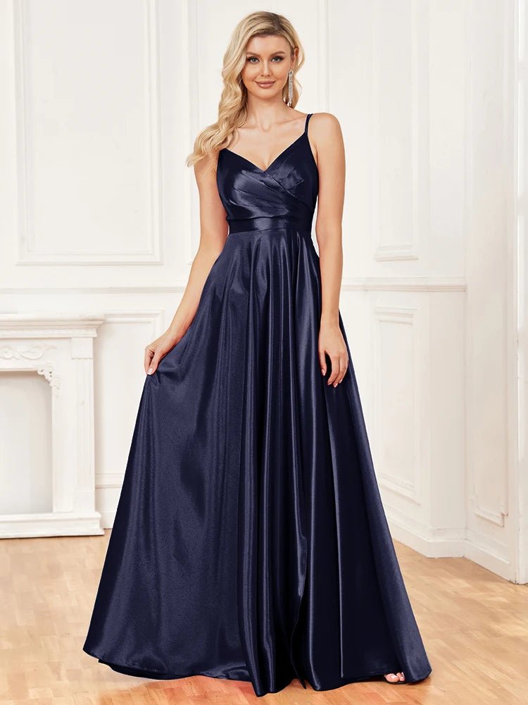 Elegant Satin V-Neck Sexy Backless Prom Dress