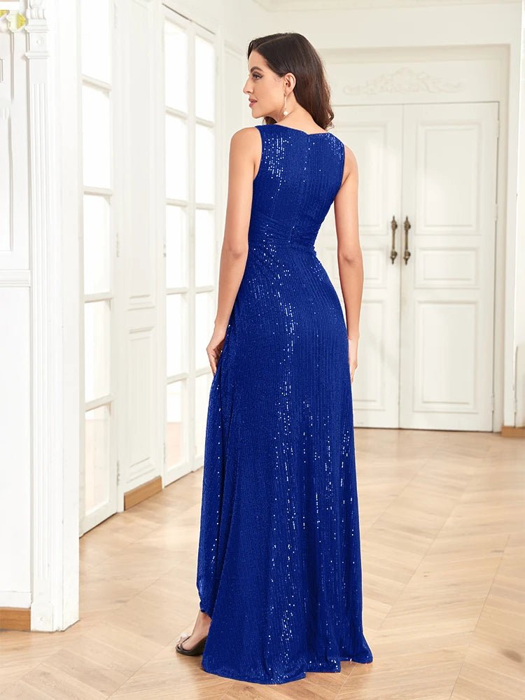 Elegant Sequined Evening Dress with Side Slit