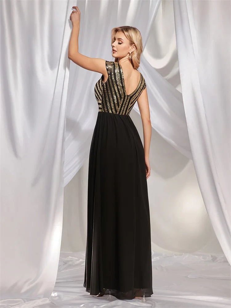 Elegant Sequins Cap Sleeves Chiffon Evening Gown