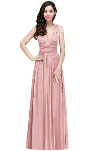 Dusty Pink Elegant Sleeveless V - Neck Chiffon i Bridesmaid Dress 2