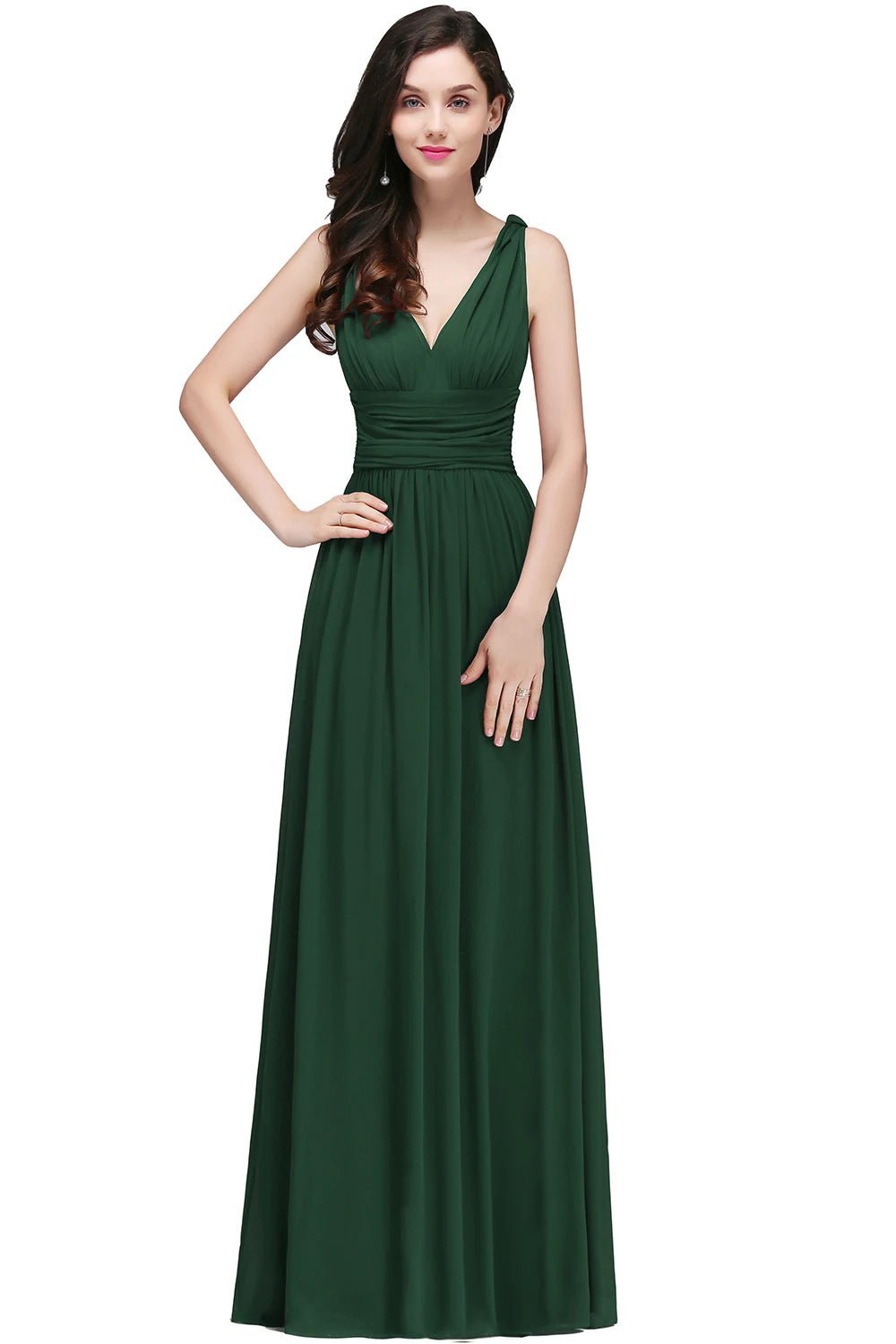 Dark Green Elegant Sleeveless V - Neck Chiffon i Bridesmaid Dress 2