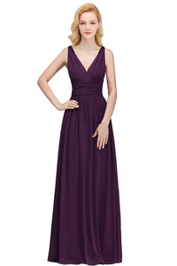 Purple Elegant Sleeveless V - Neck Chiffon i Bridesmaid Dress 2