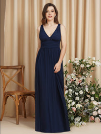 Navy Blue Elegant Sleeveless V - Neck Chiffon i Bridesmaid Dress 2