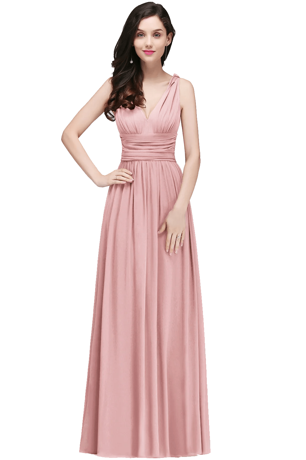 Purple Elegant Sleeveless V - Neck Chiffon i Bridesmaid Dress 2