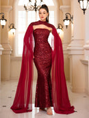 Burgundy Elegant Strapless Sequin Prom Dresses S