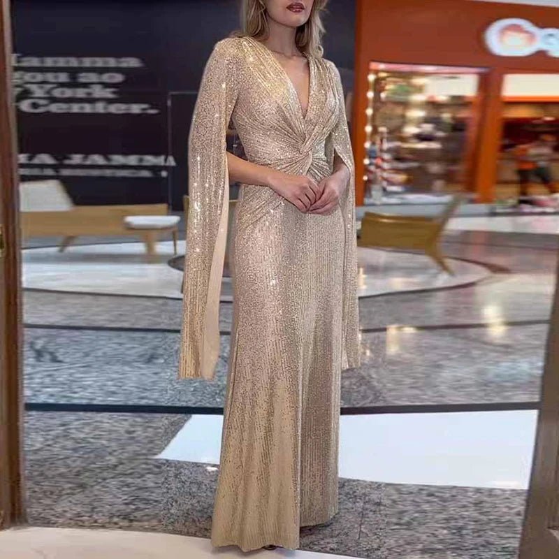 Elegant Twist Knot Waist Sequins Maxi Dress