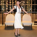 White Elegant Two Pieces Short Sleeve Knit Dress M