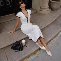 White Elegant Two Pieces Short Sleeve Knit Dress M