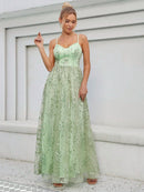 Light Green Embroidered Elegant Ball Gown Chiffon Bridesmaid Dress M