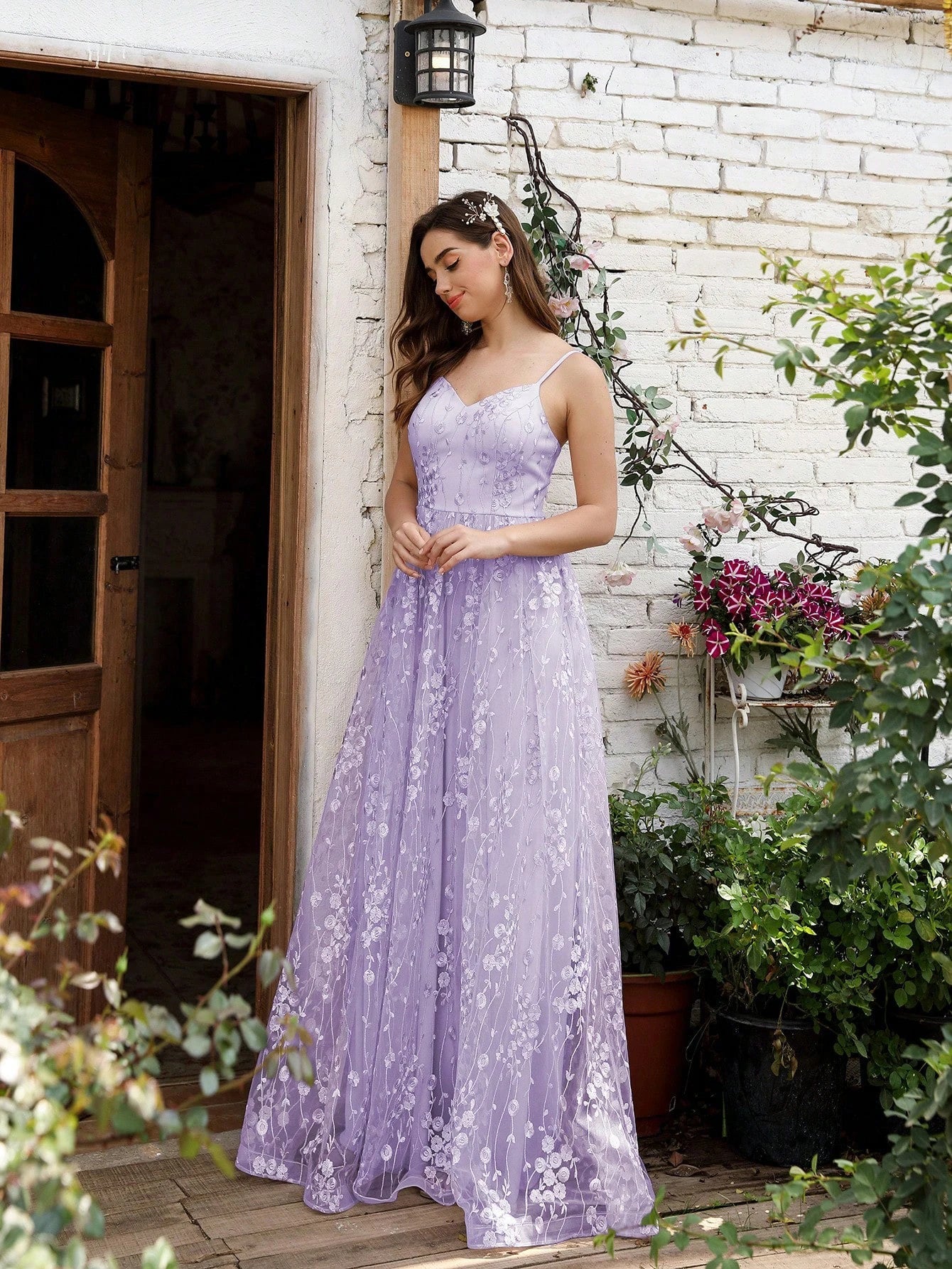 Embroidered Elegant Ball Gown Chiffon Bridesmaid Dress