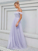 Lavender Embroidered Lace Off The Shoulder Bridesmaid Dresses S