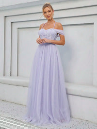 Lavender Embroidered Lace Off The Shoulder Bridesmaid Dresses S