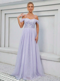 Lavender Embroidered Lace Off The Shoulder Bridesmaid Dresses S