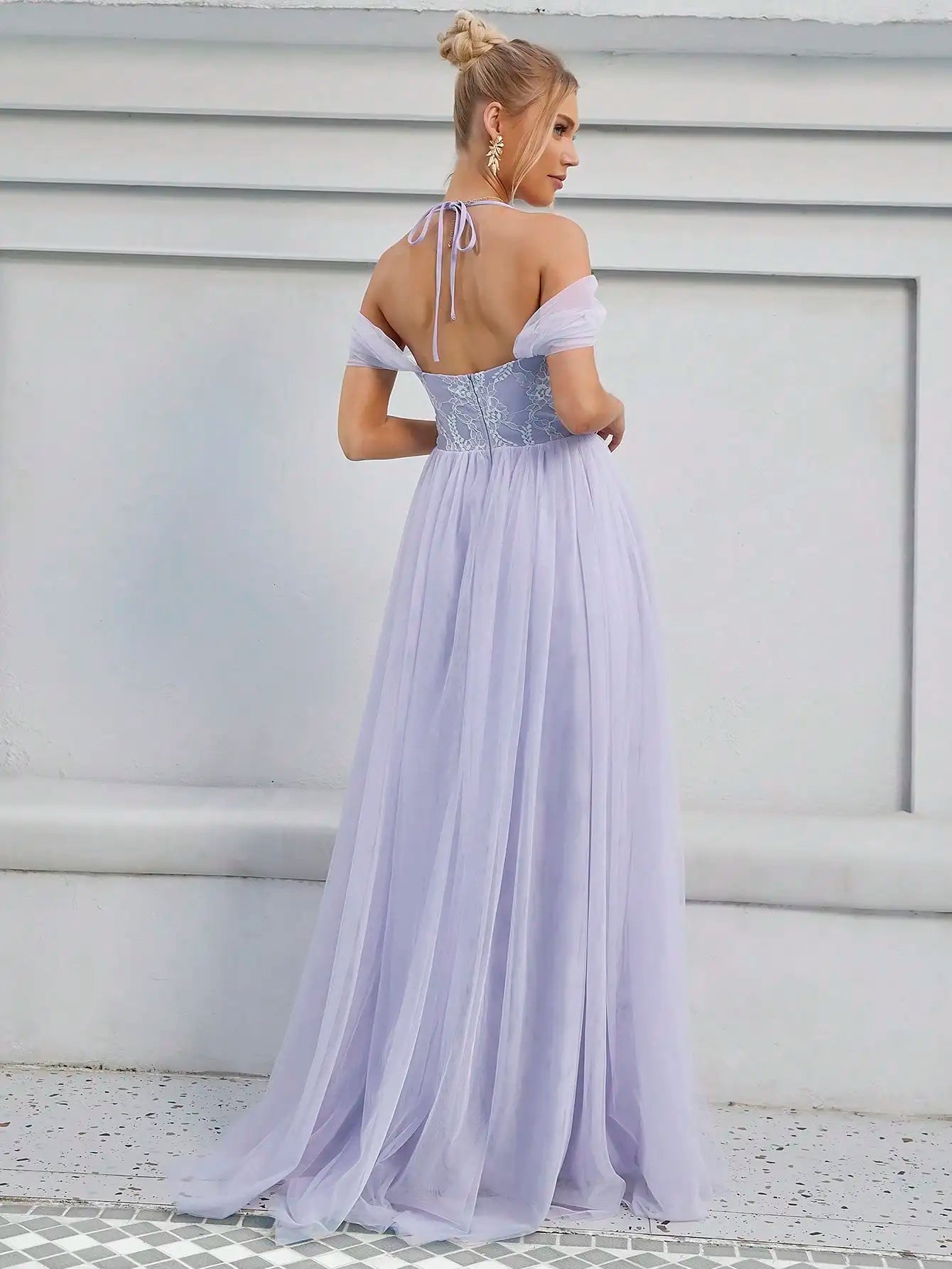 Embroidered Lace Off The Shoulder Bridesmaid  Dresses