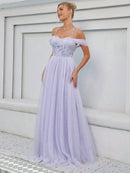 Lavender Embroidered Lace Off The Shoulder Bridesmaid Dresses S