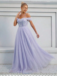 Lavender Embroidered Lace Off The Shoulder Bridesmaid Dresses S