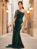 Emerald Green Emerald Green One Shoulder Sequin Prom Dress S