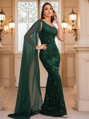 Emerald Green Emerald Green One Shoulder Sequin Prom Dress S