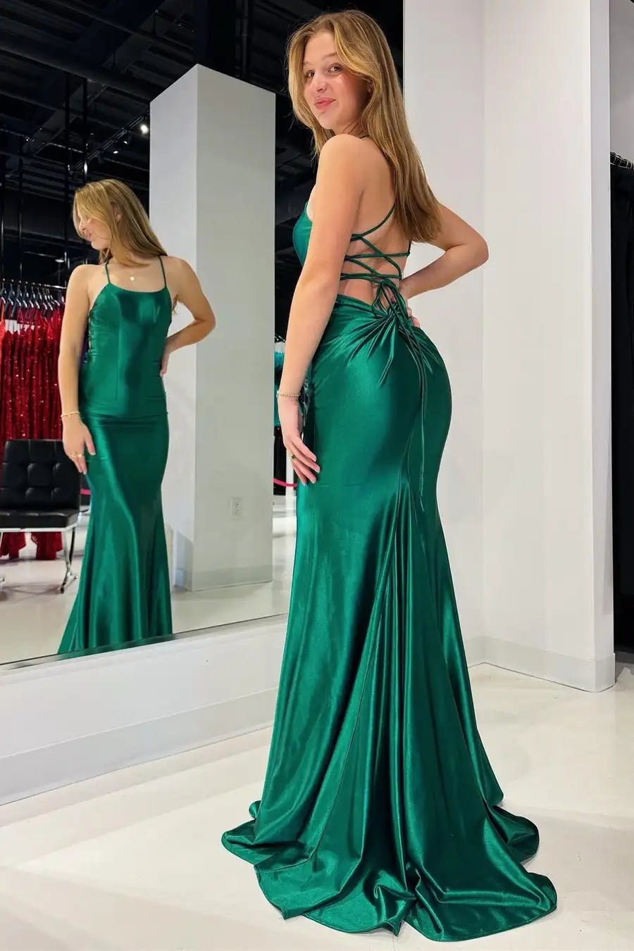 Emerald Green Satin Mermaid Bridesmaid Dress