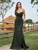 Hunter green Fashionable Spaghetti Straps Cocktail Evening Dress S