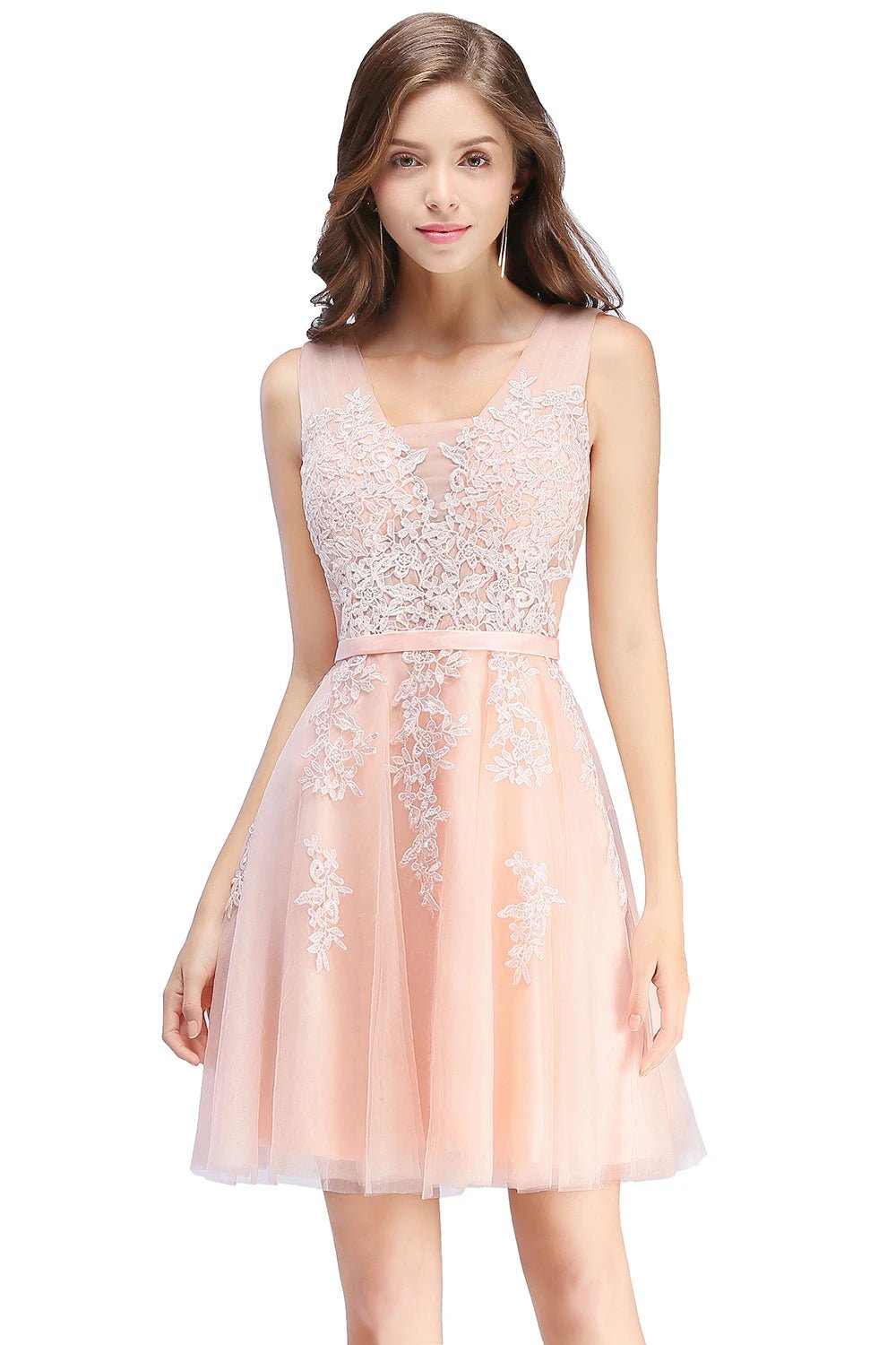 Light Pink Floral Applique Bodice Embroidered A - Line Tulle Skirt 2