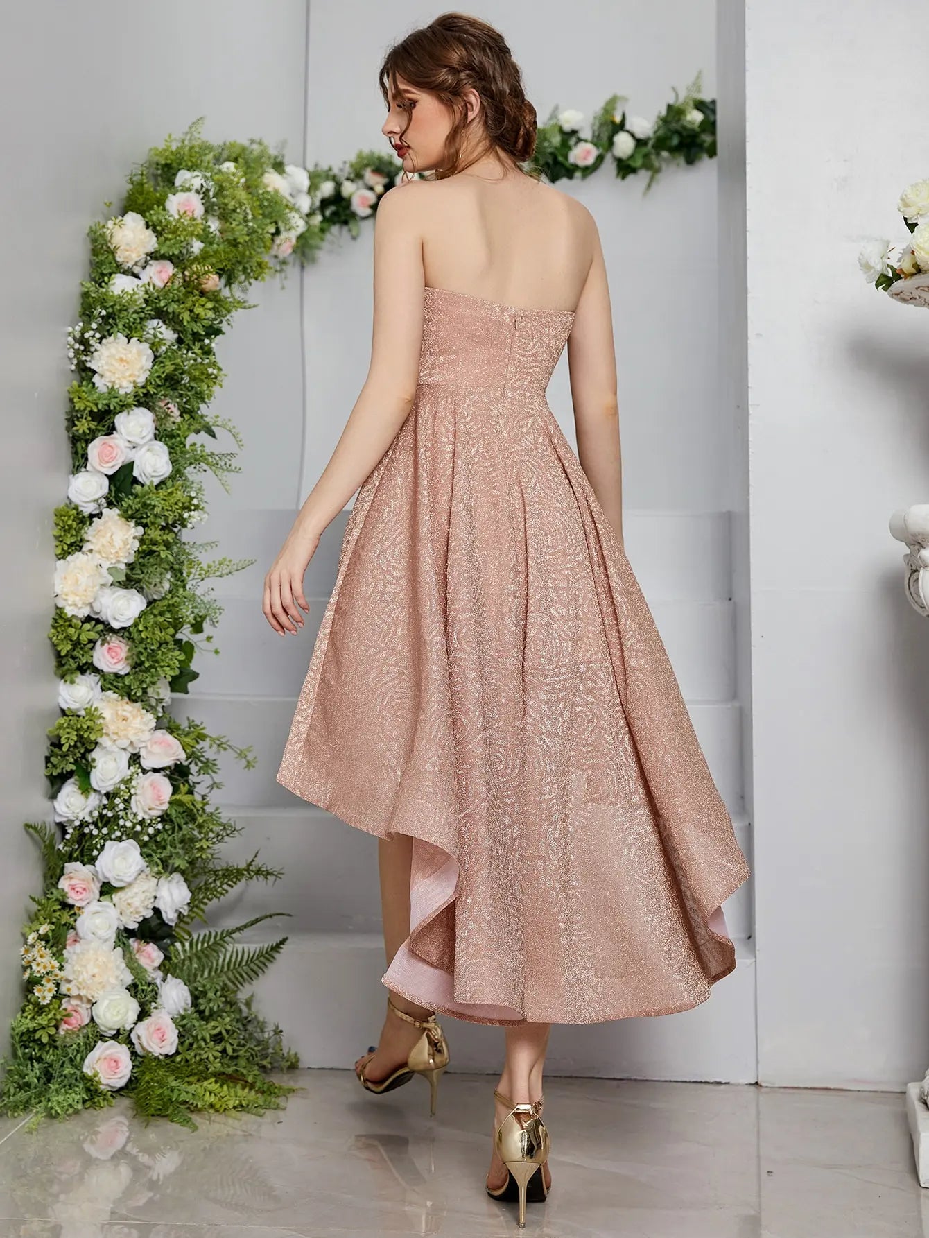 Floral Embroidered Asymmetrical Mid Calf Dresses