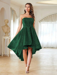 Dark Green Floral Embroidered Asymmetrical Mid Calf Dresses S