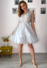 White Floral Embroidered Bodice Tulle Bridesmaid Dress 2