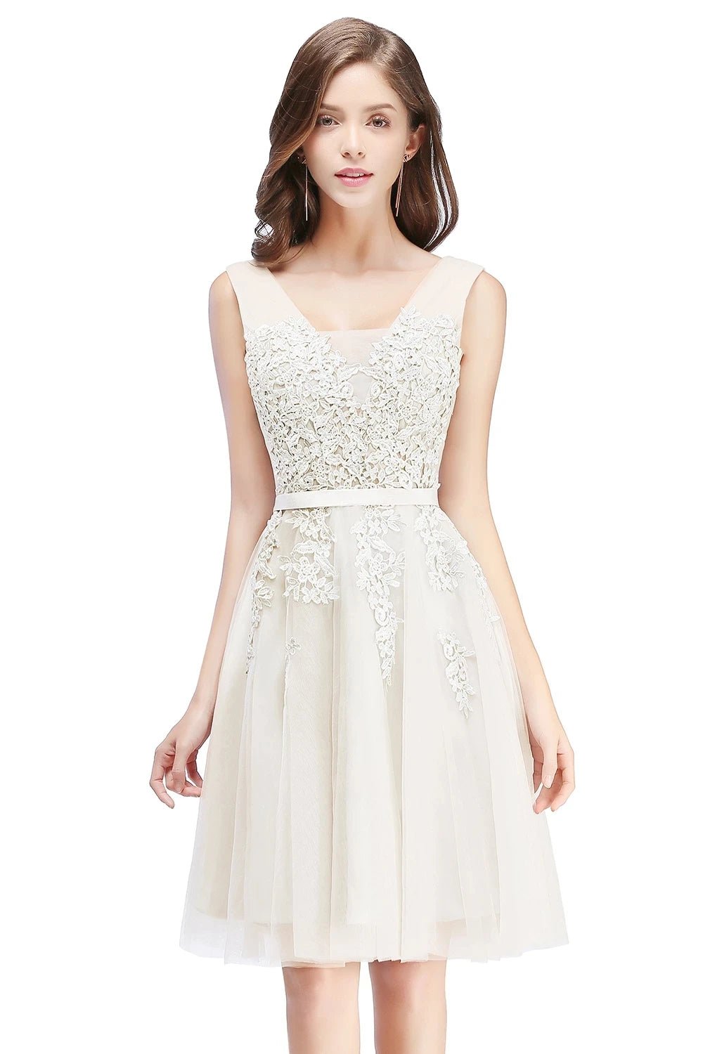 White Floral Embroidered Bodice Tulle Bridesmaid Dress 2