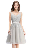 Silver Floral Embroidered Bodice Tulle Bridesmaid Dress 2