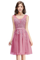 Dusty Pink Floral Embroidered Bodice Tulle Bridesmaid Dress 2