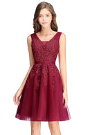 Burgundy Floral Embroidered Bodice Tulle Bridesmaid Dress 2