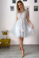 White Floral Embroidered Bodice Tulle Bridesmaid Dress 2