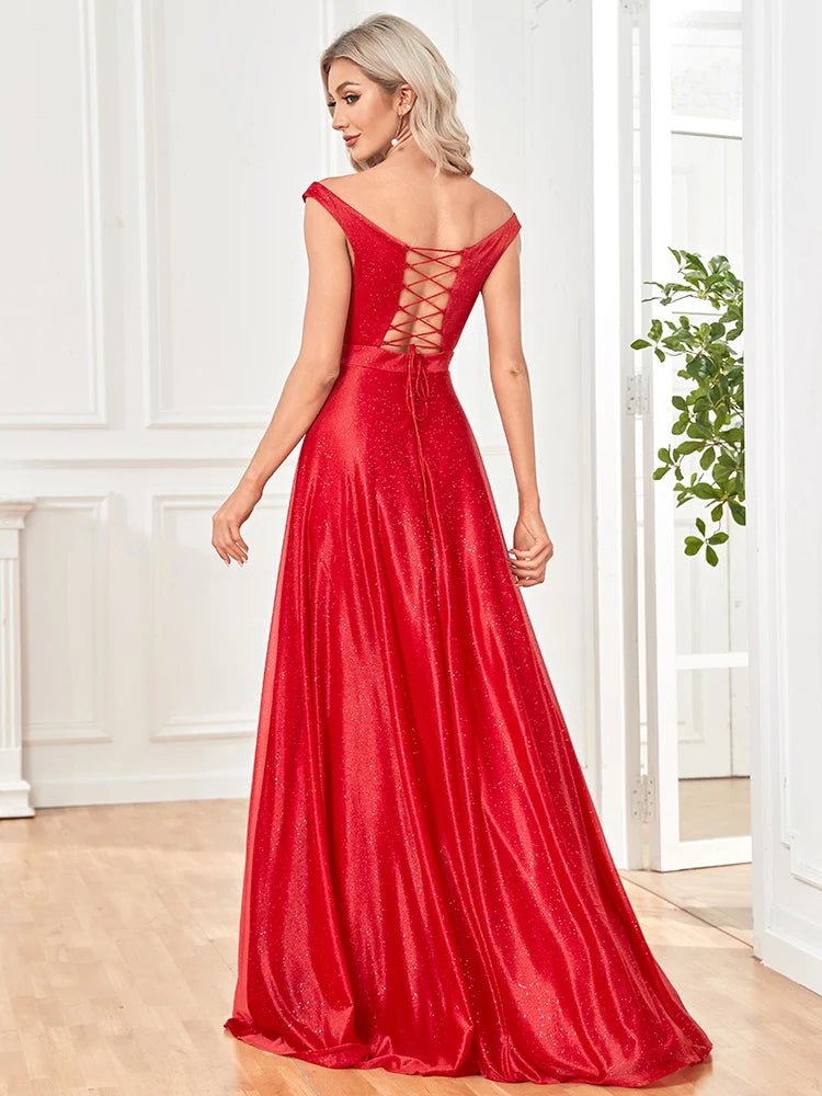 Formal Satin Evening Gown with Sexy V-Neck