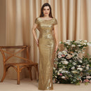 Gold Gold Sequins Cap Sleeve Bridesmaid Dresses 2