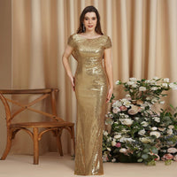 Gold Gold Sequins Cap Sleeve Bridesmaid Dresses 2