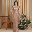 Rose Gold Gold Sequins Cap Sleeve Bridesmaid Dresses 2