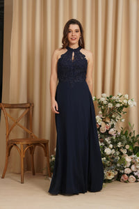 Navy Blue Halter Neck Beaded Bodice A - Line Bridesmaid Dress 2