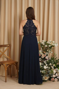 Navy Blue Halter Neck Beaded Bodice A - Line Bridesmaid Dress 2