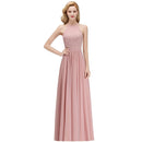 Dusty Pink Halter Neck Floral Lace Appliques Chiffon Bridesmaid Dress 2