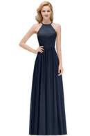 Navy Blue Halter Neck Floral Lace Appliques Chiffon Bridesmaid Dress 2