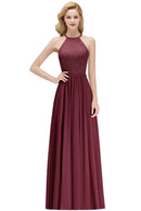 Burgundy Halter Neck Floral Lace Appliques Chiffon Bridesmaid Dress 2