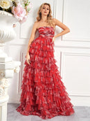 Red Haute Couture Strapless Chiffon Prom Dress S