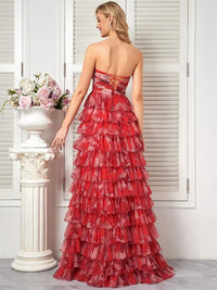 Red Haute Couture Strapless Chiffon Prom Dress S