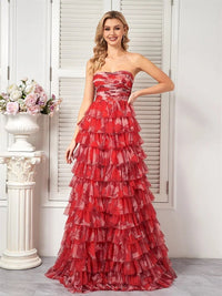 Red Haute Couture Strapless Chiffon Prom Dress S