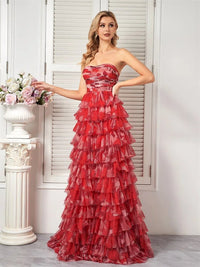 Red Haute Couture Strapless Chiffon Prom Dress S